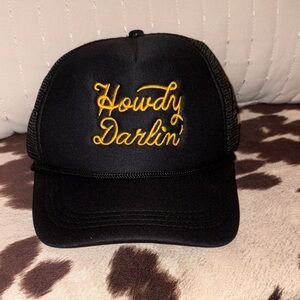 Howdy Darlin Black Trucker Hat with Gold Embroidery